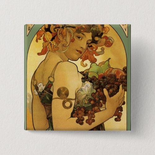 Alphonse Mucha Fruit Painting Pinback Button