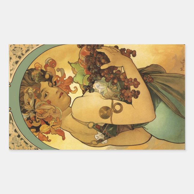 Alphonse Mucha Fruit Painting Rectangular Sticker (Front)