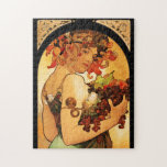 Alphonse Mucha Fruit Puzzle<br><div class="desc">Alphonse Mucha Fruit puzzle. Lithograph poster from 1897. Czech artist Alphonse Mucha painted a variety of different allegories throughout his career. Fruit depicts a beautiful woman holding an armful of purple grapes, green pears, figs and red apples. The woman’s dark hair is adorned with flowers and leaves, and she wears...</div>