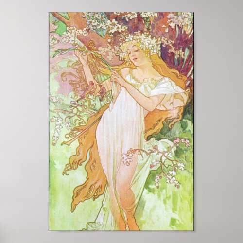 Alphonse Mucha Girl In Garden Art Nouveau Poster