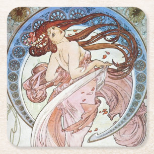 Alphonse Mucha Goddess Square Paper Coaster