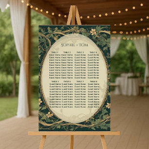 Alphonse Mucha Green Art Nouveau Seating Chart Foam Board