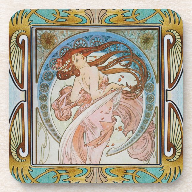 Alphonse Mucha hard plastic Coaster set of 6 #13 (Front)