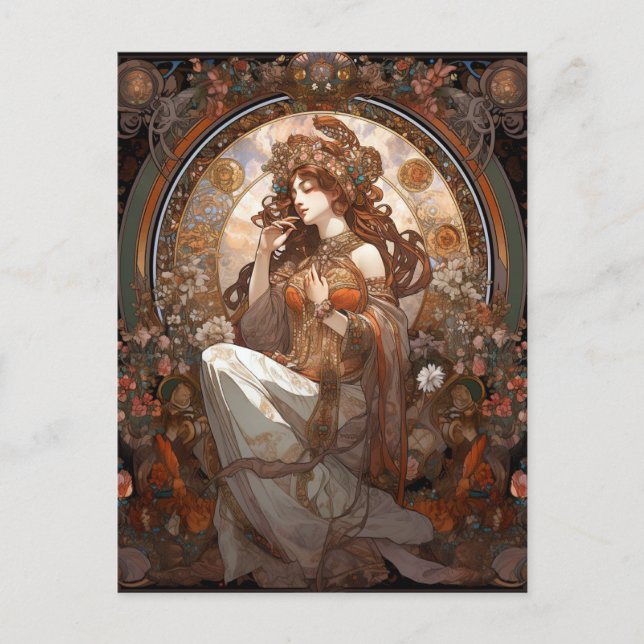 Alphonse Mucha Inspired Art Nouveau Postcard (Front)