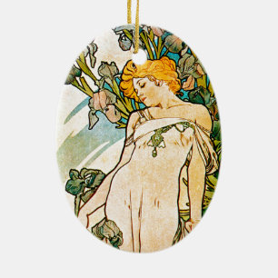 Alphonse Mucha - Iris WB Ceramic Ornament
