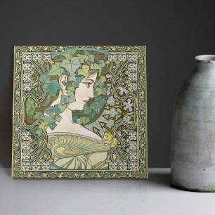 Alphonse Mucha IVY 1901 Art Nouveau Vintage Ceramic Tile
