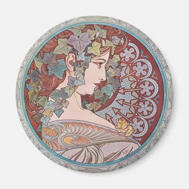 Alphonse Mucha Ivy Art Nouveau Fridge Magnet (Front)