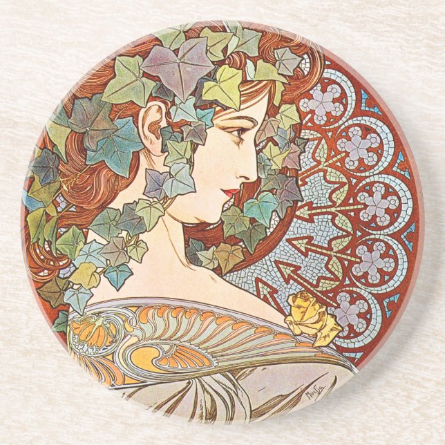 Alphonse Mucha Ivy Drink Coaster (Front)