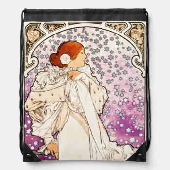 Alphonse Mucha La Dame 1896 Art Nouveau Vintage Drawstring Bag by Then_Is_Now at Zazzle