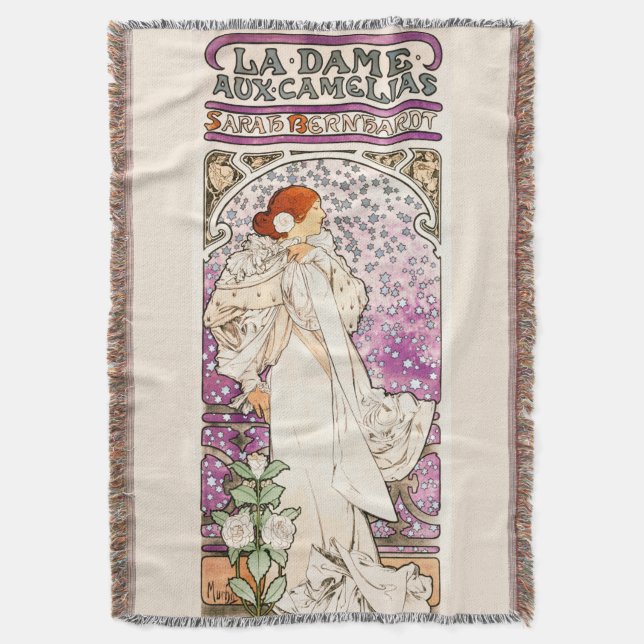 Alphonse Mucha La Dame 1896 Art Nouveau Vintage Throw Blanket (Front Vertical)