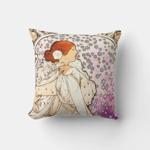 Alphonse Mucha La Dame 1896 Art Nouveau Vintage Throw Pillow