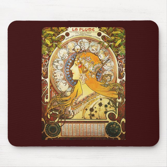 Alphonse Mucha La Plume Mouse Pad (Front)