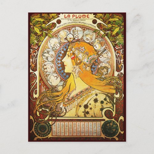 Alphonse Mucha La Plume Postcard