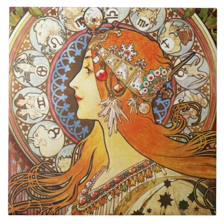 Alphonse Mucha La Plume Zodiac Art Nouveau Vintage Ceramic Tile
