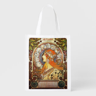Alphonse Mucha La Plume Zodiac Art Nouveau Vintage Grocery Bag