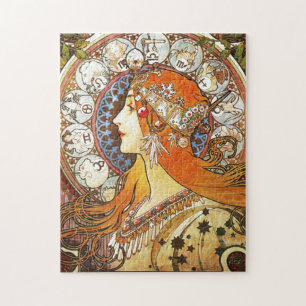 Alphonse Mucha La Plume Zodiac Art Nouveau Vintage Jigsaw Puzzle