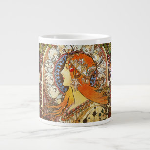 Alphonse Mucha La Plume Zodiac Art Nouveau Vintage Large Coffee Mug