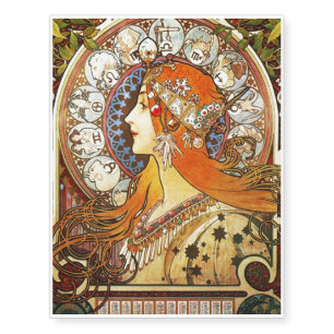 Alphonse Mucha La Plume Zodiac Art Nouveau Vintage Temporary Tattoos