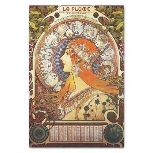 Alphonse Mucha La Plume Zodiac Art Nouveau Vintage Tissue Paper