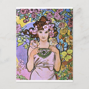 Alphonse Mucha. La Rose/Rose, 1897 Postcard