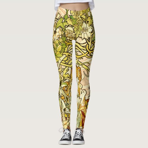 Alphonse Mucha _ Lady With Daisy Leggings