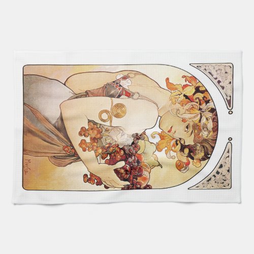 Alphonse Mucha Lady With Fruit Kitchen Towel