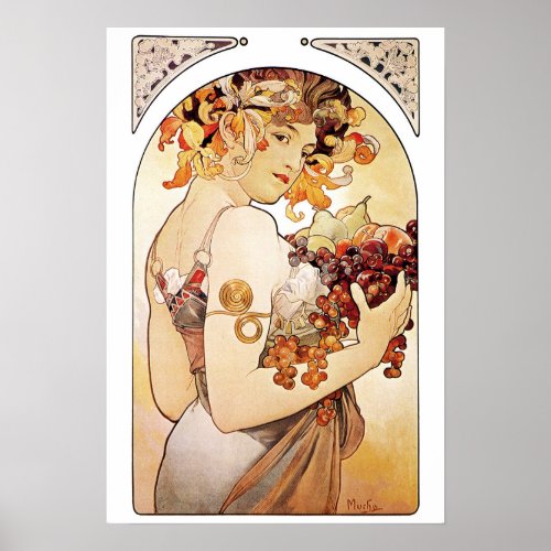 Alphonse Mucha Lady With Fruit Poster