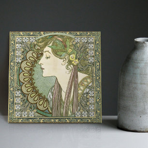 Alphonse Mucha LAUREL 1901 Art Nouveau Vintage Ceramic Tile