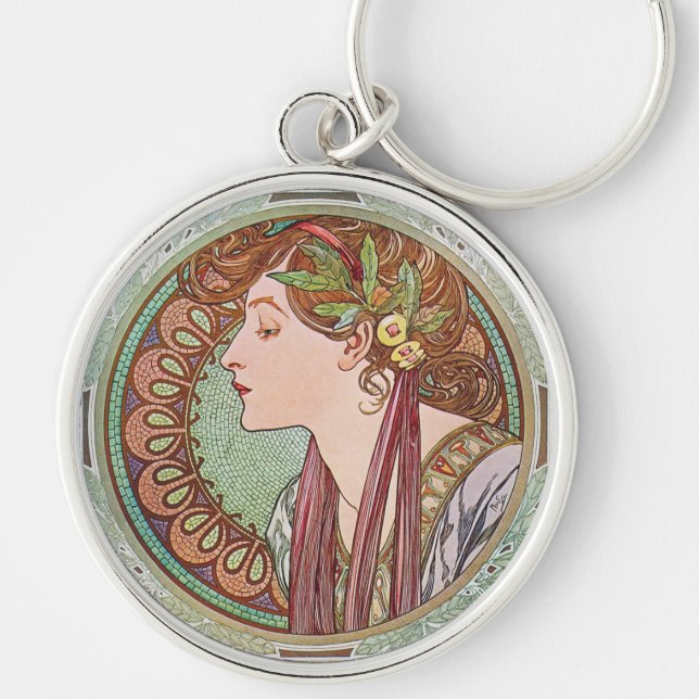 Alphonse Mucha Laurel Art Nouveau Key Chain (Front)