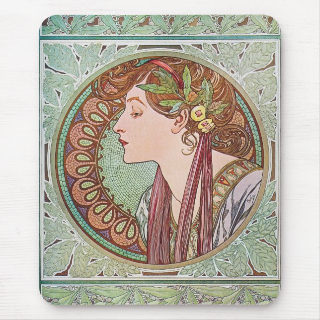 Alphonse Mucha Laurel Art Nouveau Mousepad (Front)