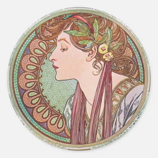 Alphonse Mucha Laurel Art Nouveau Stickers | Zazzle