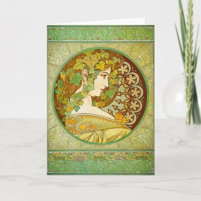 Alphonse Mucha Laurel Greeting Card (Front)