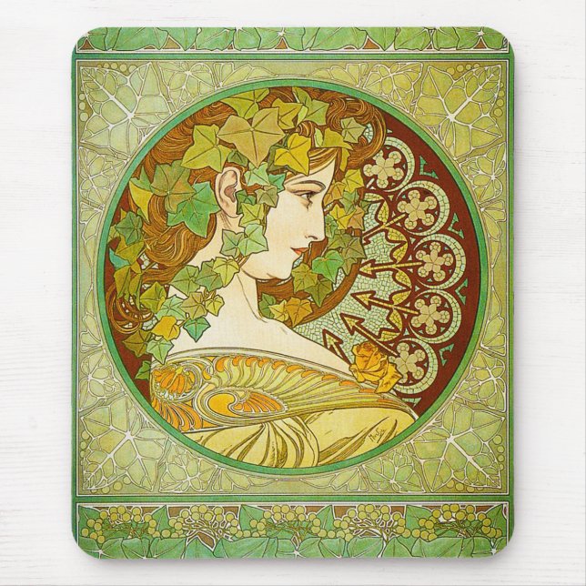 Alphonse Mucha Laurel Mouse Pad (Front)