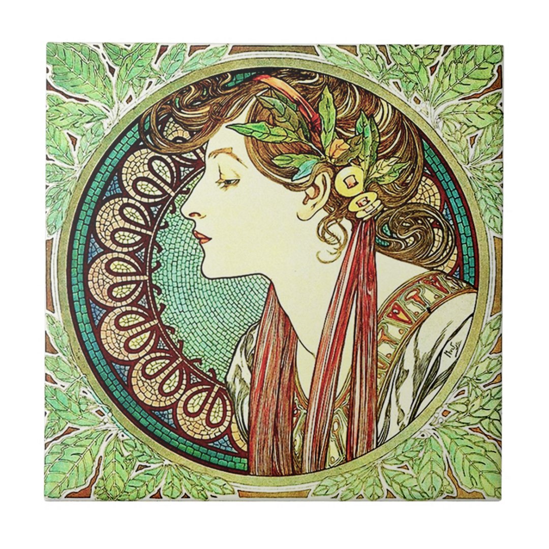 Alphonse Mucha Laurel Tile | Zazzle