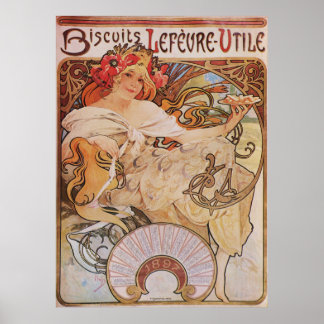 Alphonse Mucha. Lefevre-Utile Biscuits, 1896 Poster