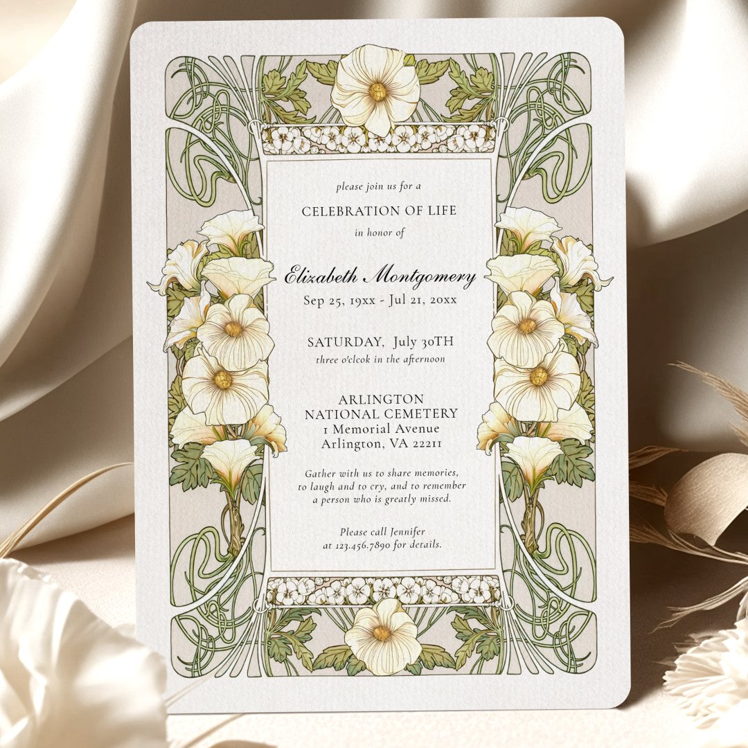 Alphonse Mucha Lilies Celebration of Life Invitation (Creator Uploaded)