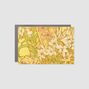 Alphonse Mucha Lily Flowers Pattern: Art Nouveau Car Magnet