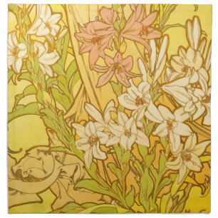 Alphonse Mucha Lily Flowers Pattern: Art Nouveau Cloth Napkin