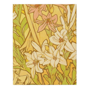 Alphonse Mucha Lily Flowers Pattern: Art Nouveau Faux Canvas Print