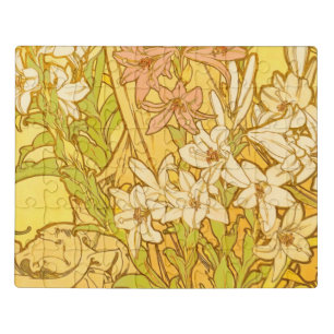 Alphonse Mucha Lily Flowers Pattern: Art Nouveau Jigsaw Puzzle