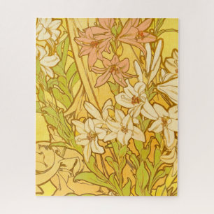 Alphonse Mucha Lily Flowers Pattern: Art Nouveau Jigsaw Puzzle