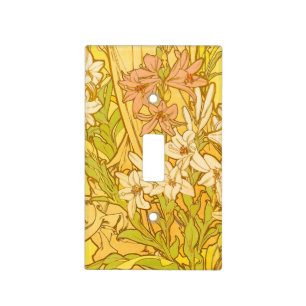 Alphonse Mucha Lily Flowers Pattern: Art Nouveau  Light Switch Cover