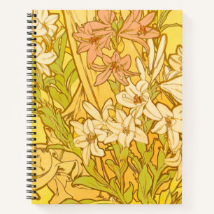 Alphonse Mucha Lily Flowers Pattern: Art Nouveau  Notebook