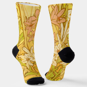 Alphonse Mucha Lily Flowers Pattern: Art Nouveau  Socks