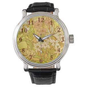 Alphonse Mucha Lily Flowers Pattern: Art Nouveau  Watch