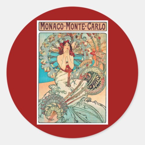 Alphonse Mucha Monaco Monte_Carlo 1897 Classic Round Sticker