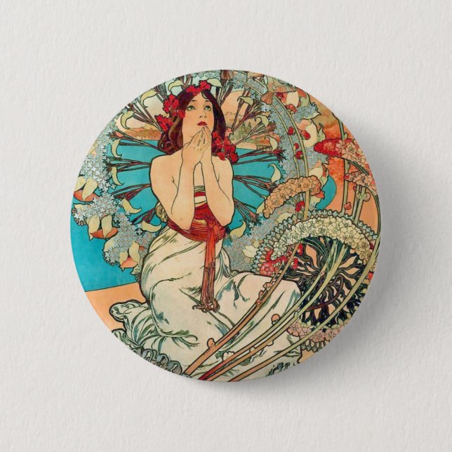 Alphonse Mucha Monaco, Monte-Carlo, 1897 Pinback Button (Front)