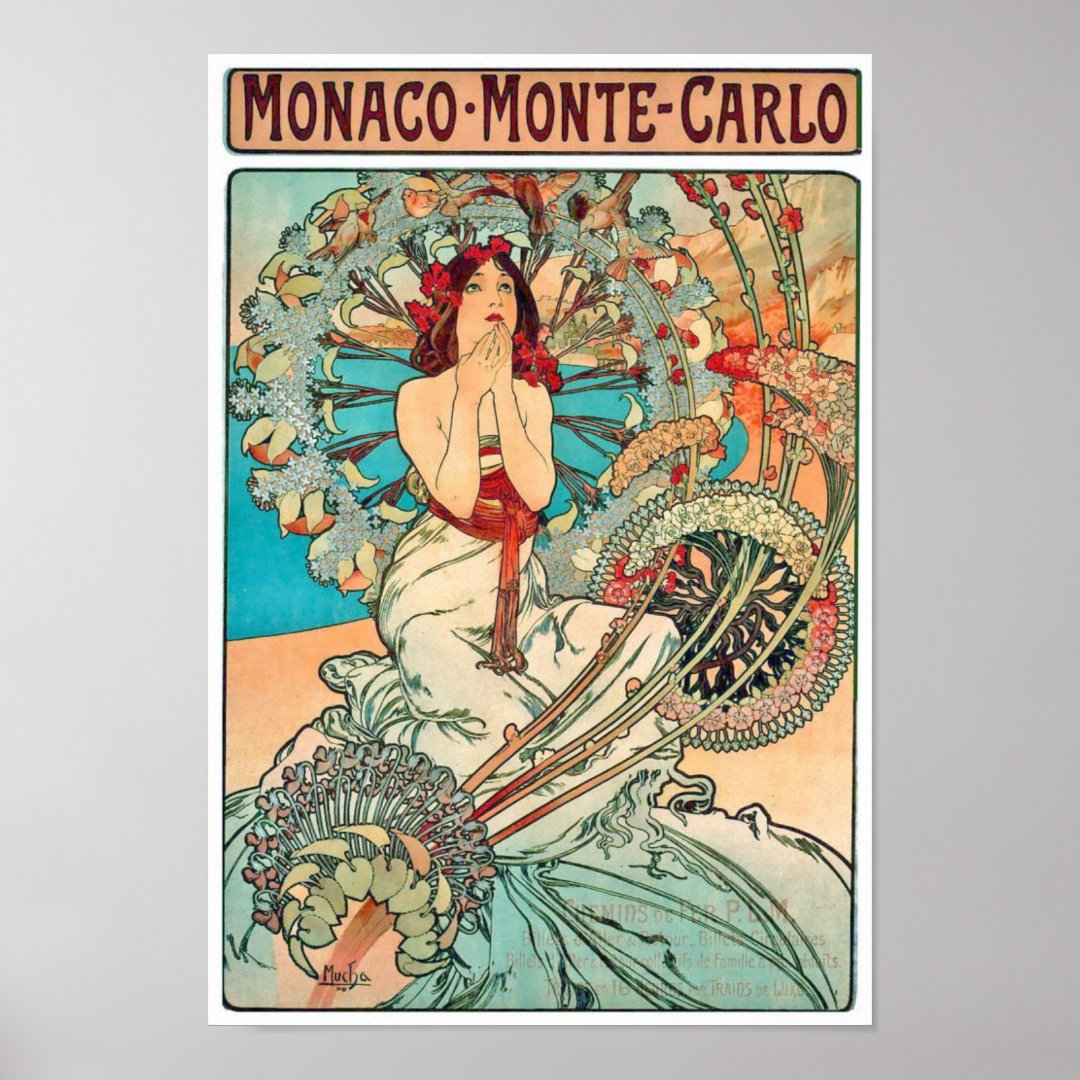 1art1 Alphonse Mucha Leinwandbild 'Monaco Monte Carlo 1897' – Kunstdruck Auf Keilrahmen 30x20 Cm
