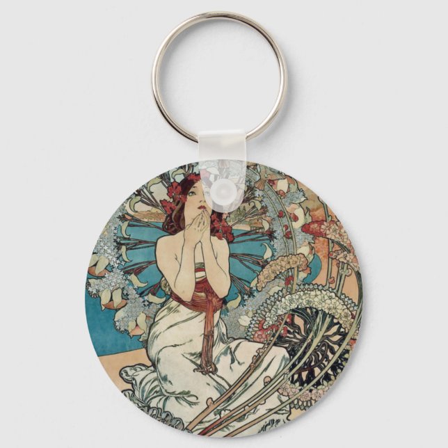 Alphonse Mucha  ~ Monaco Monte Carlo Art Nouveau Keychain (Front)