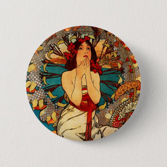 Alphonse Mucha Monte Carlo Button (Front)